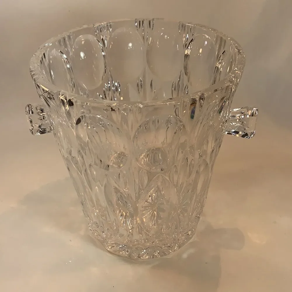 Crystal Art Deco Inspired Cut Wine Bucket Two Handle Champagne Ice Bar Cocktail